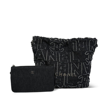 24A Black Denim Quilted Tufted Logo 22 Hobo Bag Small Aged Silver Hardware