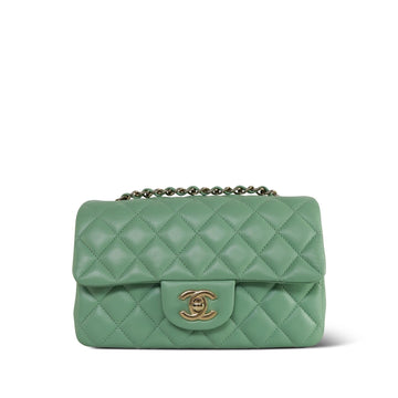 21C Light Green leather Quilted Mini Rectangular Flap Light Gold Hardware