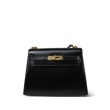 Mini Kelly 20 Black Box leather  P Circle Stamp