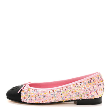 Tweed Sequin Grosgrain Cap Toe Ballet Flats 36.5 Light Pink Multicolor Black