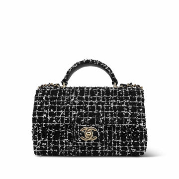 24P Black White Tweed Sequin Quilted Mini Top Handle LGHW