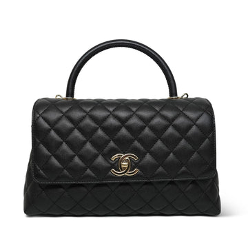 21K Black leather Quilted Coco Handle Medium LGHW