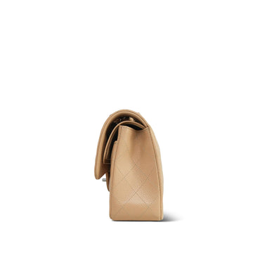 Beige Clair leather Quilted Classic Flap Small SHW