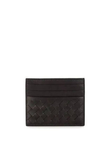 Luxury Bottega Veneta Intrecciato Card Wallet Dark Brown