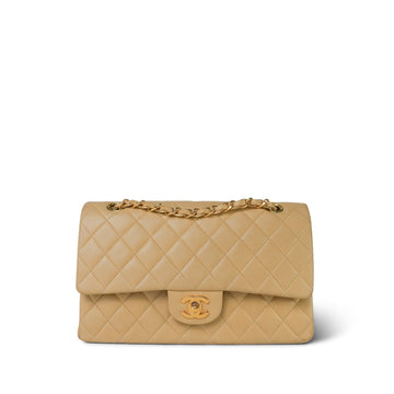 Beige leather Quilted Classic Flap Medium GHW