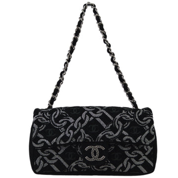 Top Quality Chanel Black Leather/canvas Classic Single Flap Chain Handbag