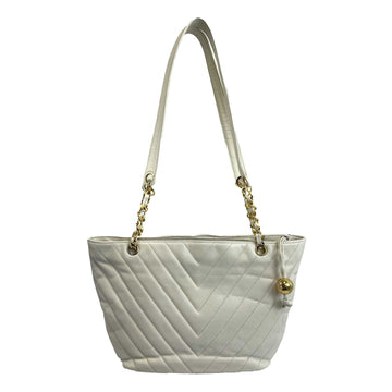 Top Quality Chanel - Vintage 1994 White Leather Small Chevron Tote / Shoulder Bag