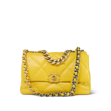 20B Yellow Goatskin Quilted Large 19 Flap Mixed Hardware