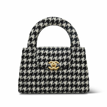 24A Black and White Houndstooth Tweed Quilted Nano Kelly Shopper AGHW