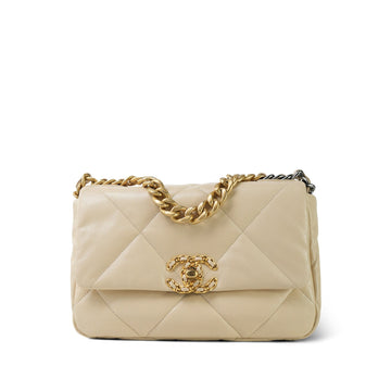 20A Light Beige Goatskin Quilted 19 Flap Small Mixed Hardware