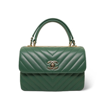 Green leather Chevron Quilted Trendy CC Small Light Gold Hardware