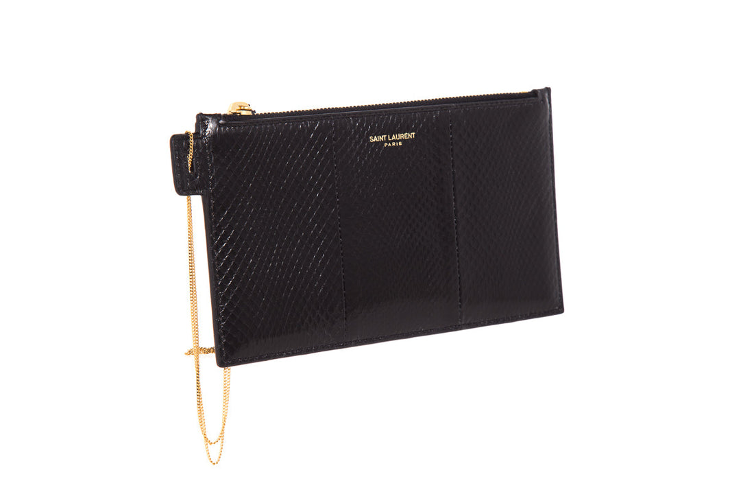 Saint Laurent Black Pouch with Gold Chain