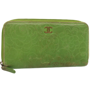Top Quality Chanel Camelia Long Wallet Leather Green CC Auth 52452