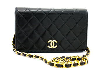 CHANEL Full Flap Chain Shoulder Bag Clutch Black Quilted Leather h09