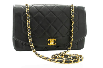 CHANEL Diana Flap Chain Shoulder Bag Black Quilted Leather Purse k28