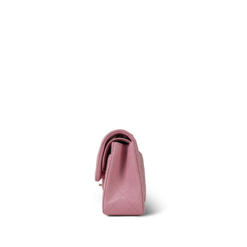 22C Sakura Pink leather Quilted Classic Flap Small Light Gold Hardware