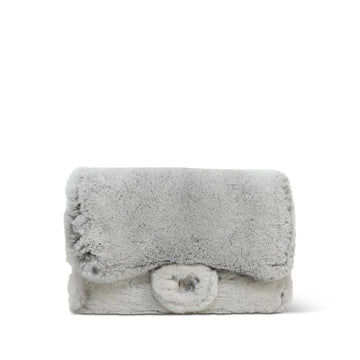 Light Grey Shearling Wallet On Chain WOC Silver Hardware