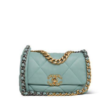 Tiffany Blue leather Quilted 19 Flap Small Mixed Hardware