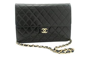 CHANEL Chain Shoulder Bag Clutch Black Quilted Flap Leather Purse k05