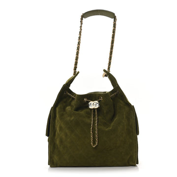 Suede Quilted Medium Chanel 25 Handbag Khaki
