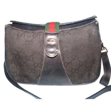 Gucci Guccissima Print Black Crossbody Shoulder Bag Leather Coated Canvas Top Flap Snap