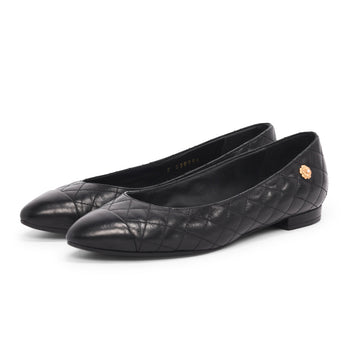 Chanel Black Quilted Camellia Charm Flats 37