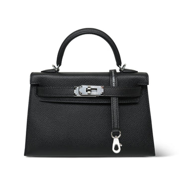 Mini Kelly Sellier Black leather Palladium Plated W Stamp