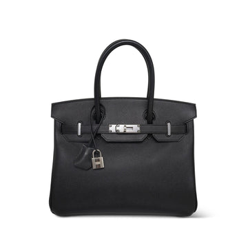 Birkin 30 Black leather Palladium Plated C Square Stamp
