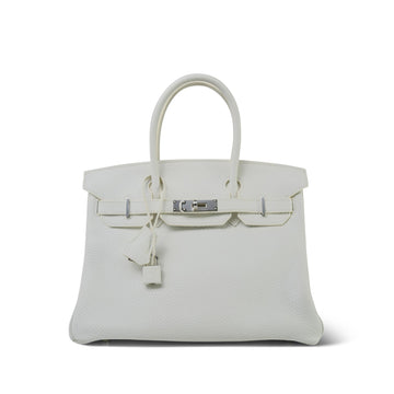 Birkin 30 White leather Palladium Plated M Square Stamp