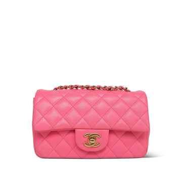 Pink leather Quilted Rectangular Flap Mini Light Gold Hardware