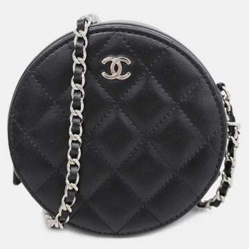 Black Leather Round CC Clutch Bag