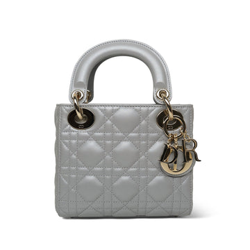 Opaline Gray Pearlescent Cannage leather Lady Dior Mini Light Gold Hardware