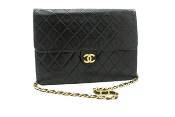 CHANEL Chain Shoulder Bag Clutch Black Quilted Flap Leather Purse k14