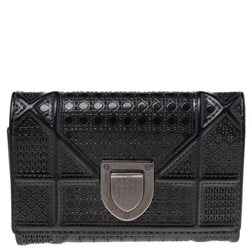 Dior Metallic Grey Micro Cannage Patent Leather Diorama Trifold Wallet..