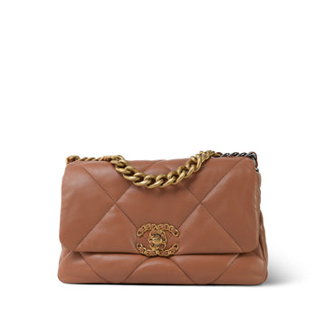 21K Caramel leather Quilted 19 Flap Small Mixed Hardware