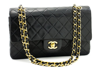 CHANEL 2.55 Double Flap Medium Chain Shoulder Bag Black Leather h12
