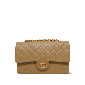 Beige leather Quilted Medium Classic Flap GHW