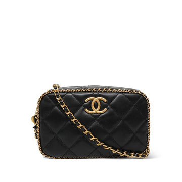 22B Black leather Quilted CC Chain Around Mini Camera Bag AGHW