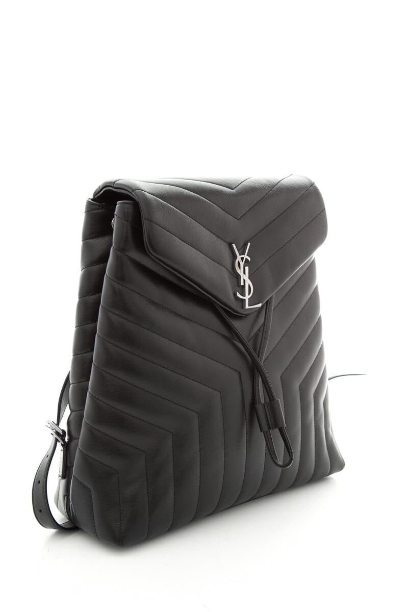 Saint Laurent Black Lou Lou Chevron Leather Backpack W/ Silvertone HW