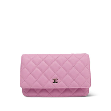 23P Pink leather Quilted Wallet On Chain WOC LGHW