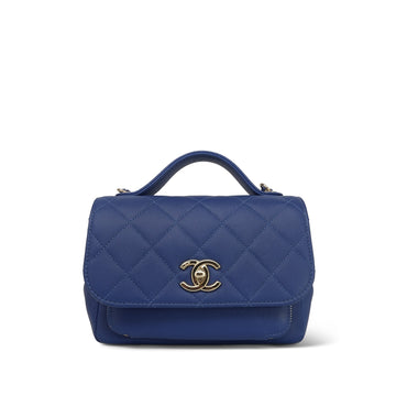 20P Blue leather Quilted Business Affinity Flap Small Light Gold Hardware