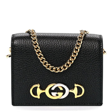 Gucci Zumi GG Black Leather Gold Chain Bi-Fold Mini Wallet