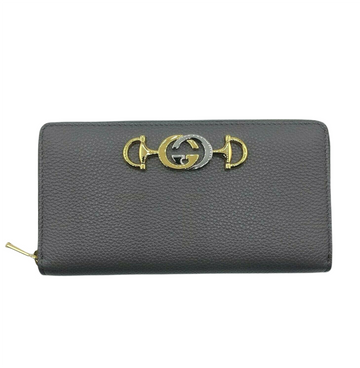 Gucci Zumi Grey Leather Zip Around with Metal GG Logo Wallet