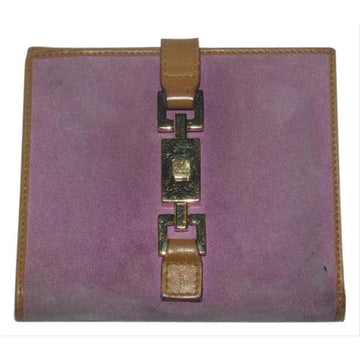 Gucci Jackie O Style Push Button Pink Suede And Camel Leather Vintage Wallet