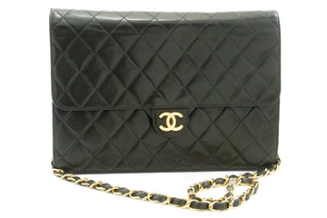CHANEL Chain Shoulder Bag Clutch Black Quilted Flap Leather Purse k58