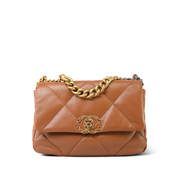 23C Caramel leather Quilted 19 Flap Small Mixed Hardware