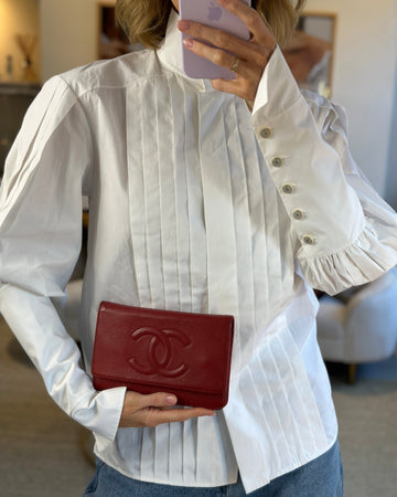 Chanel Red Wallet on Chain Bag CC Stitched Logo Leather Leather with Silver Hardware