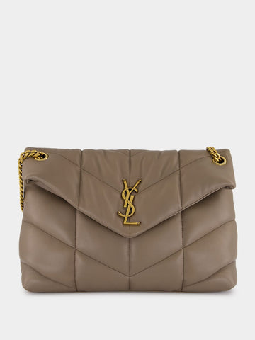 Light Taupe Puffer Medium Bag in Lambskin