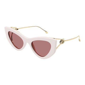 Gucci Sunglasses Cat Eye Full Rim, Shiny Ivory/Gold Frame and Solid Red Lens GG1565S003