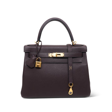 Kelly 28 Retourne Verso Rouge Sellier/Bordeaux Togo  Z Stamp
